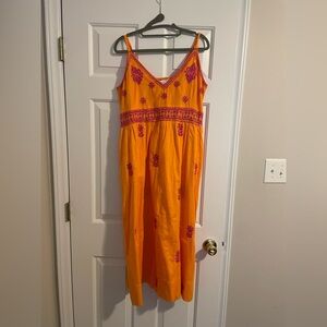 Gretchen Scott Orange Maxi Dress with Purple Embroidery